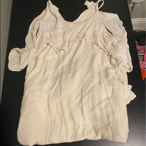white cold shoulder dress w ruffles